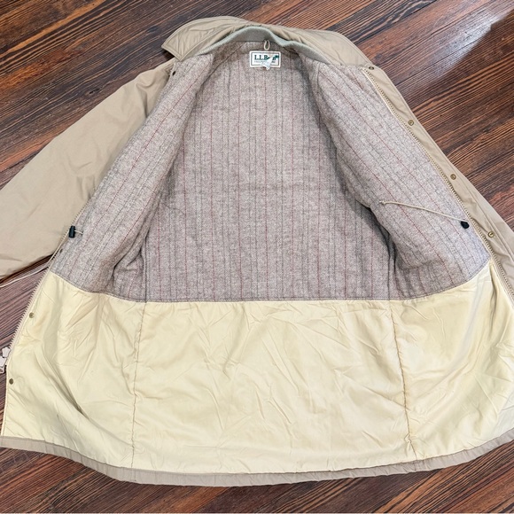 Vintage LL Bean Men’s Wool Lined Coat Parka Jacket Pockets Sz M Khaki Made USA - Picture 2 of 5
